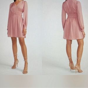 Express long sleeve silk pink cinched waist dress, Size Petite Large